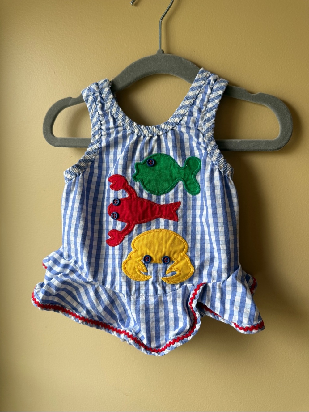Vintage Bailey Boys Nautical Fish Crab Bubble Romper 12M Made USA